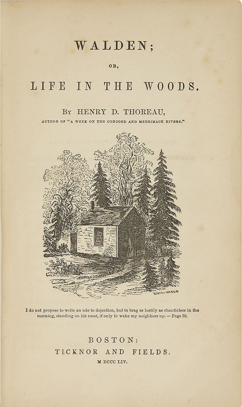Original title page of Walden featuring a picture drawn by Thoreau's sister Sophia